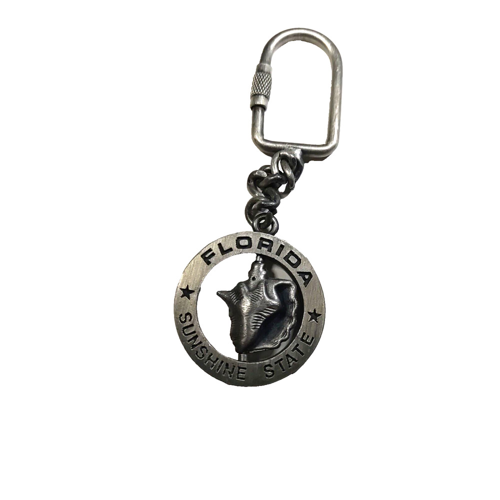 Florida Sunshine Sea Shell Spinner Pewter Color Keychain